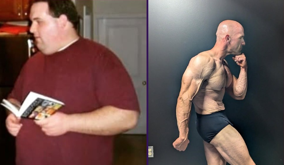 Ward Stanford before and after weight loss: 420 pounds on the left, 193 pounds at his photoshoot low on the right
